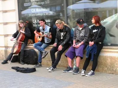 Street musicians in Piotrkowska Street in Lodz. © Anemone Rüger